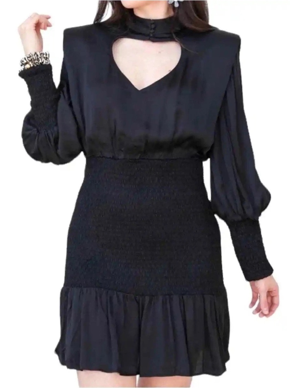 Farm Rio Black Heart Cutout Smocked Mini Dress